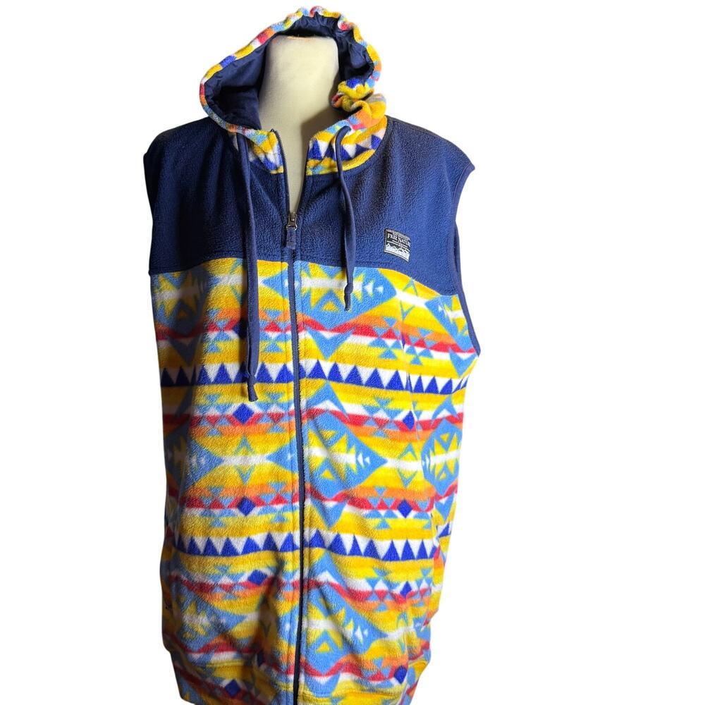 Free Nature Southwestern Aztec Print Hooded Fleece Vest, Gorpcore, Size Large
